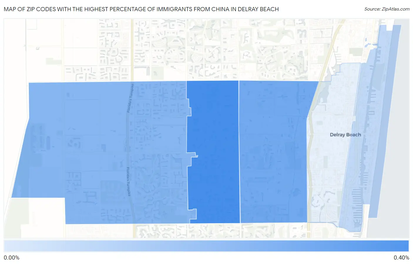 Zip Codes with the Highest Percentage of Immigrants from China in Delray Beach Map