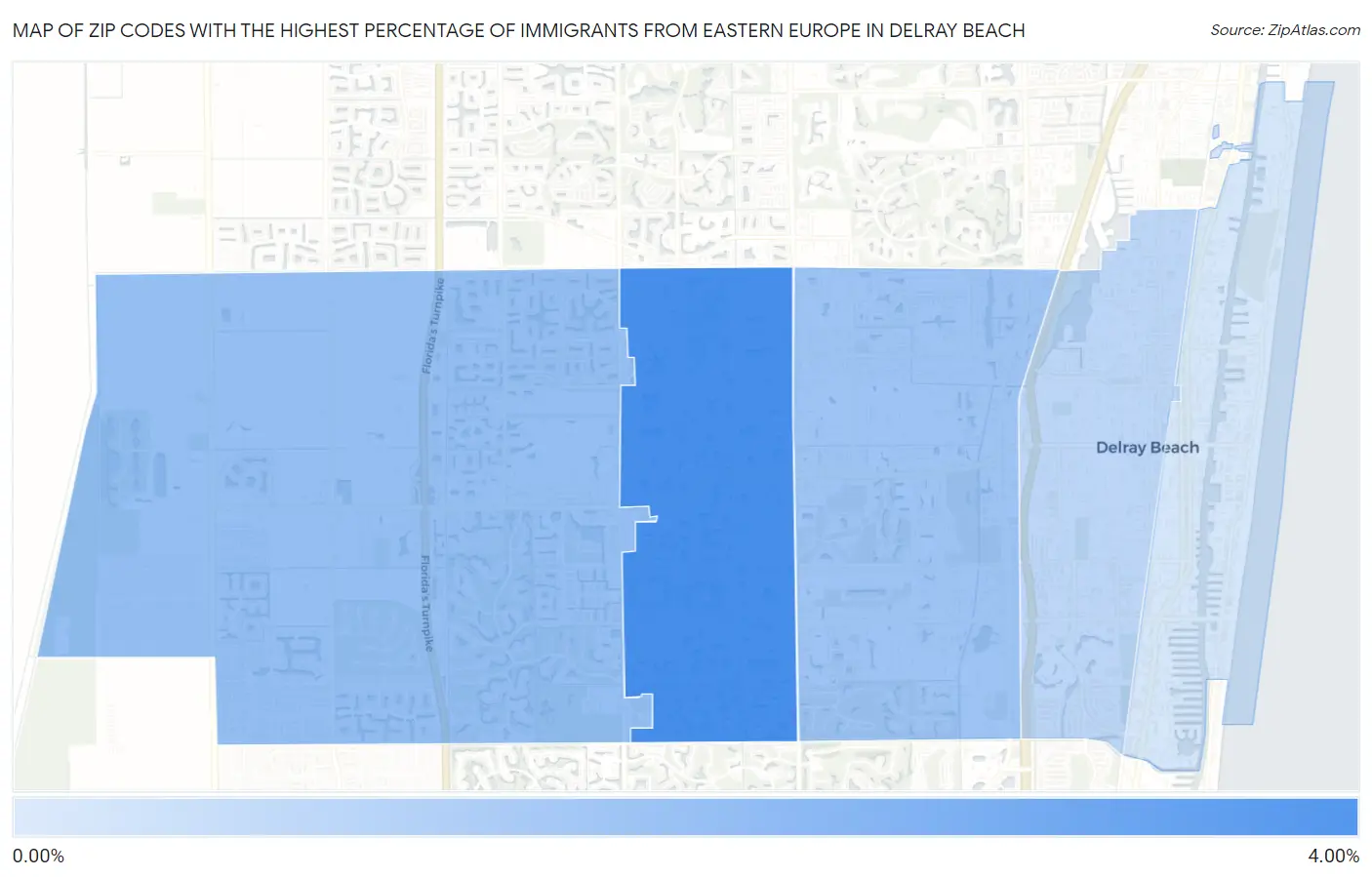 Zip Codes with the Highest Percentage of Immigrants from Eastern Europe in Delray Beach Map