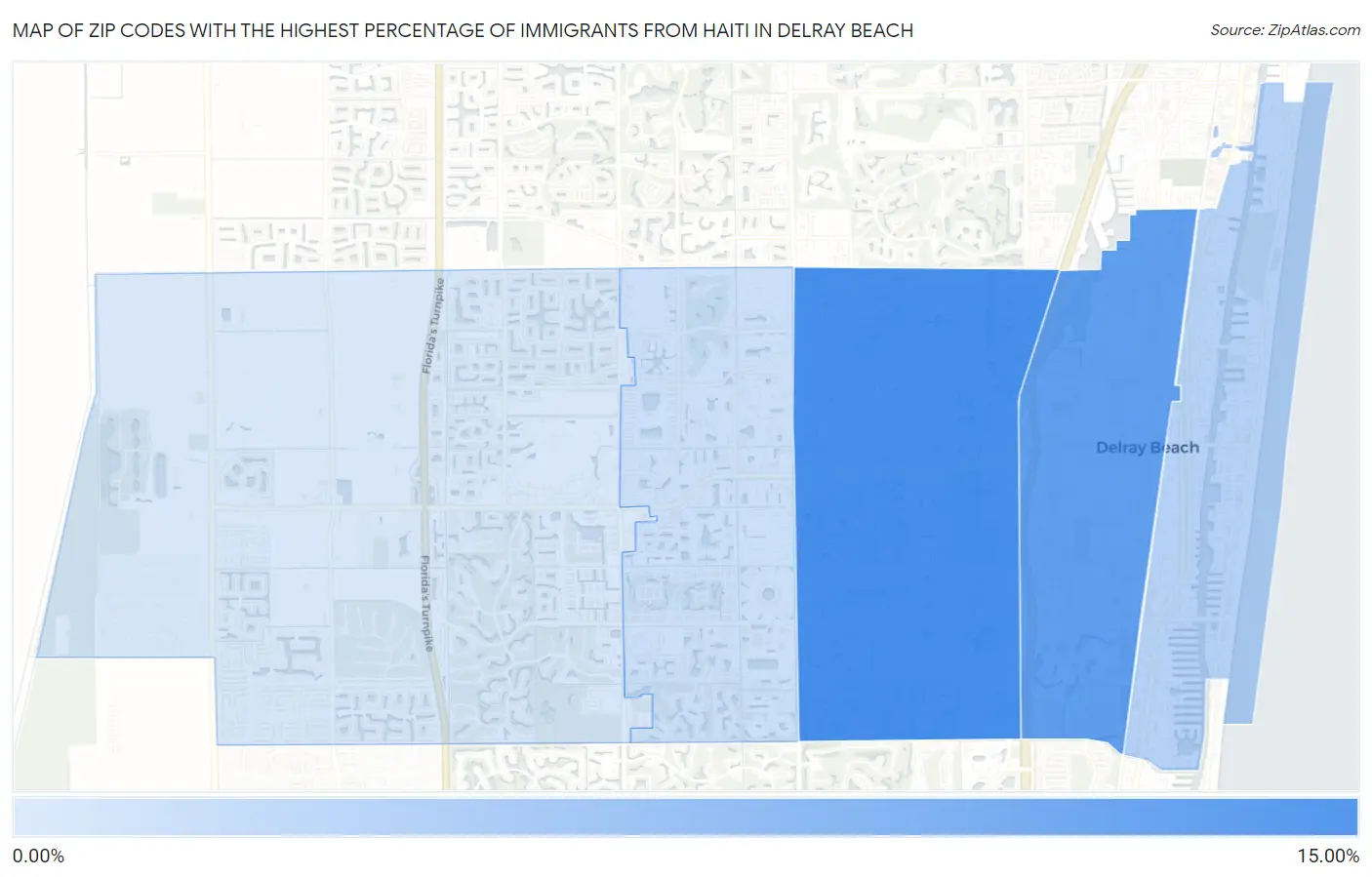 Zip Codes with the Highest Percentage of Immigrants from Haiti in Delray Beach Map