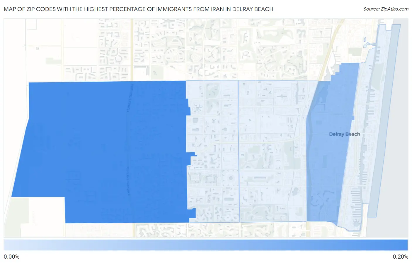 Zip Codes with the Highest Percentage of Immigrants from Iran in Delray Beach Map