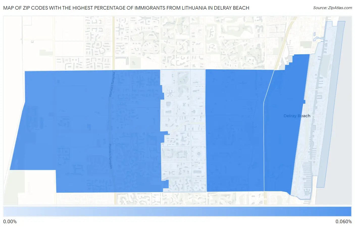 Zip Codes with the Highest Percentage of Immigrants from Lithuania in Delray Beach Map
