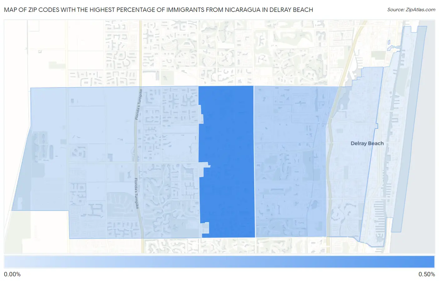 Zip Codes with the Highest Percentage of Immigrants from Nicaragua in Delray Beach Map