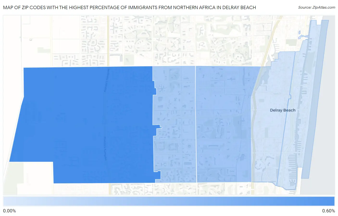 Zip Codes with the Highest Percentage of Immigrants from Northern Africa in Delray Beach Map