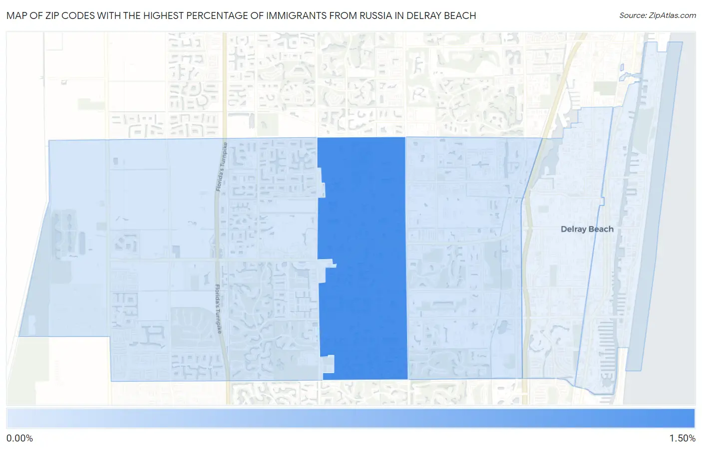 Zip Codes with the Highest Percentage of Immigrants from Russia in Delray Beach Map