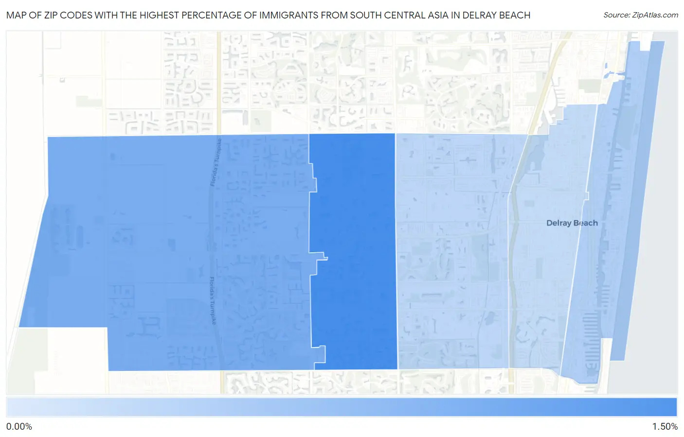 Zip Codes with the Highest Percentage of Immigrants from South Central Asia in Delray Beach Map