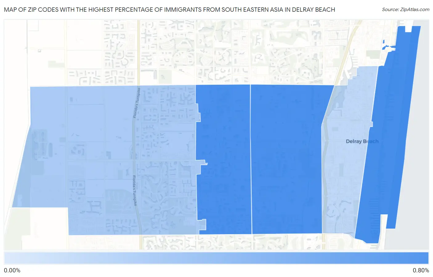 Zip Codes with the Highest Percentage of Immigrants from South Eastern Asia in Delray Beach Map