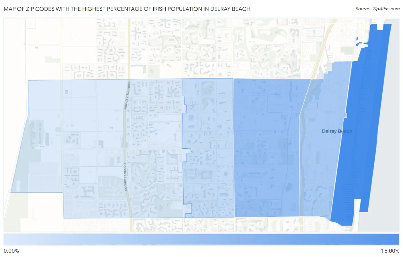 Zip Codes with the Highest Percentage of Irish Population in Delray Beach Map
