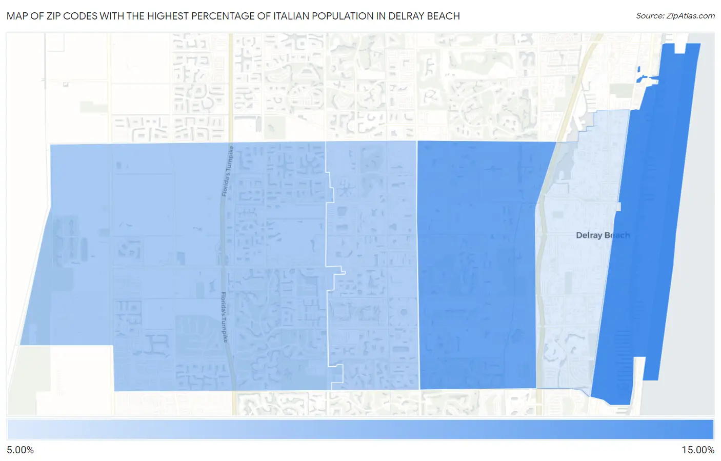 Zip Codes with the Highest Percentage of Italian Population in Delray Beach Map