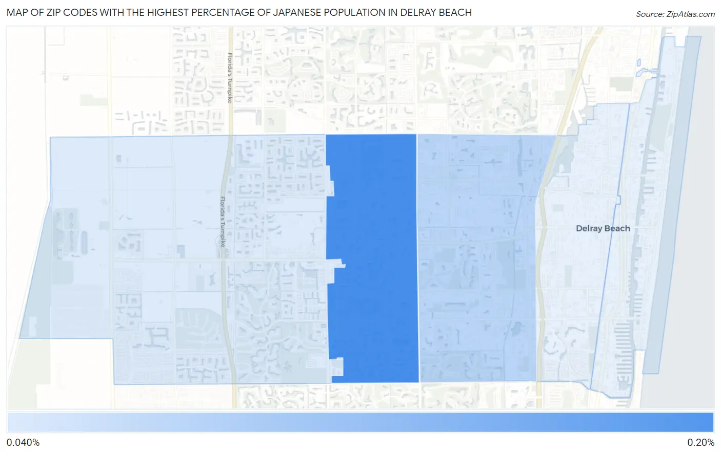 Zip Codes with the Highest Percentage of Japanese Population in Delray Beach Map