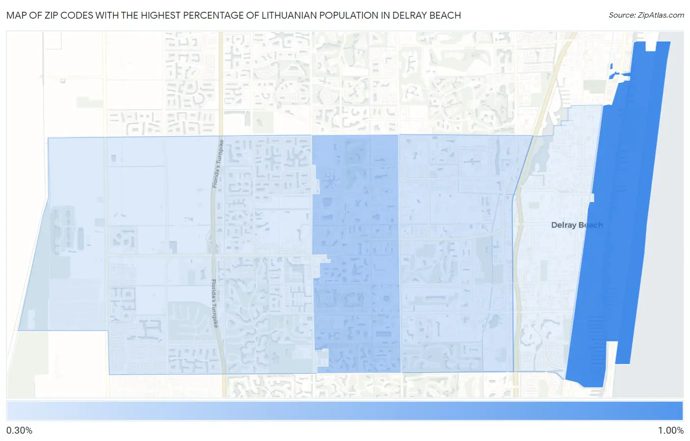 Zip Codes with the Highest Percentage of Lithuanian Population in Delray Beach Map