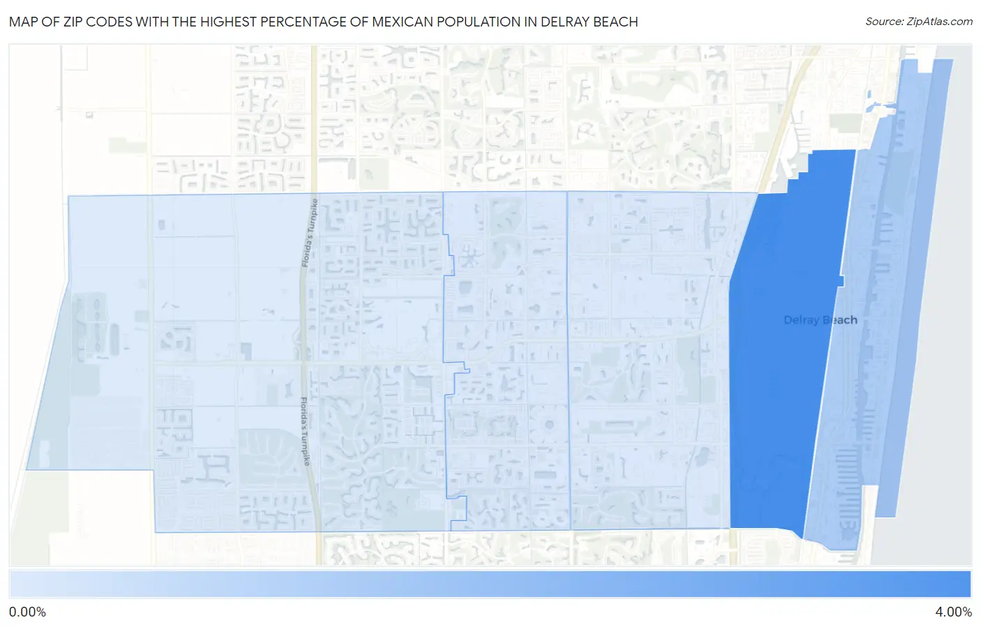 Zip Codes with the Highest Percentage of Mexican Population in Delray Beach Map