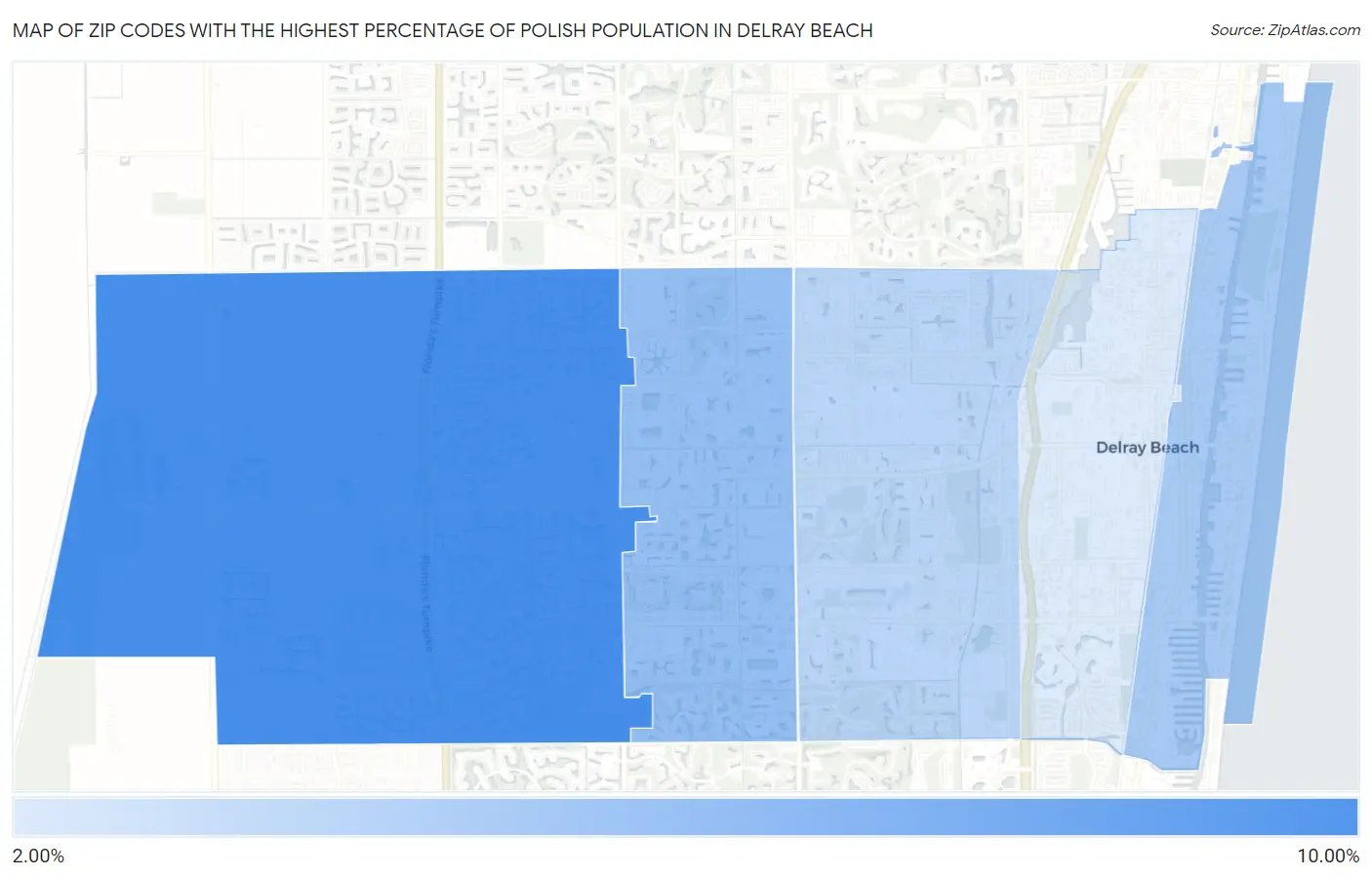 Zip Codes with the Highest Percentage of Polish Population in Delray Beach Map