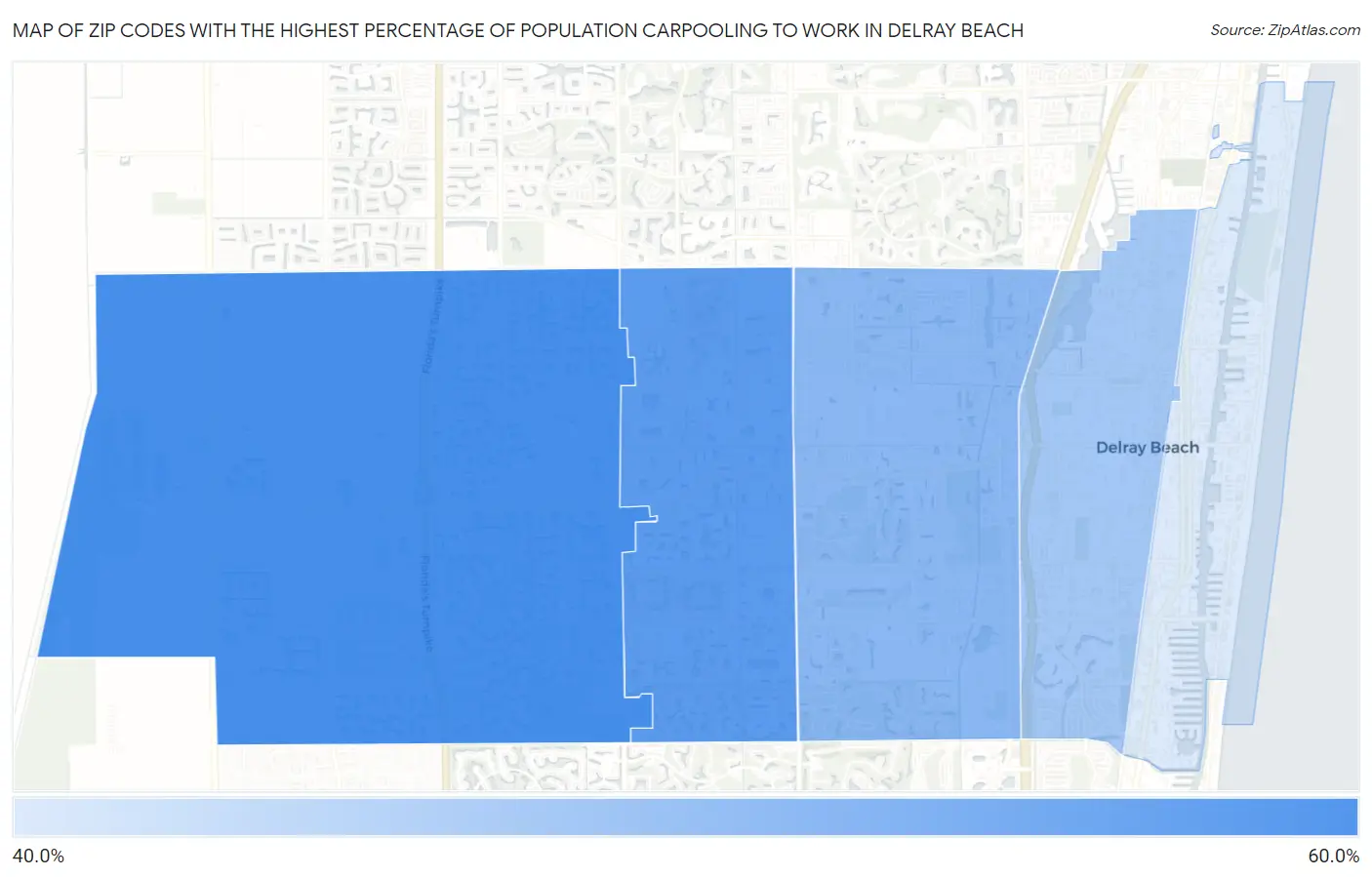 Zip Codes with the Highest Percentage of Population Carpooling to Work in Delray Beach Map