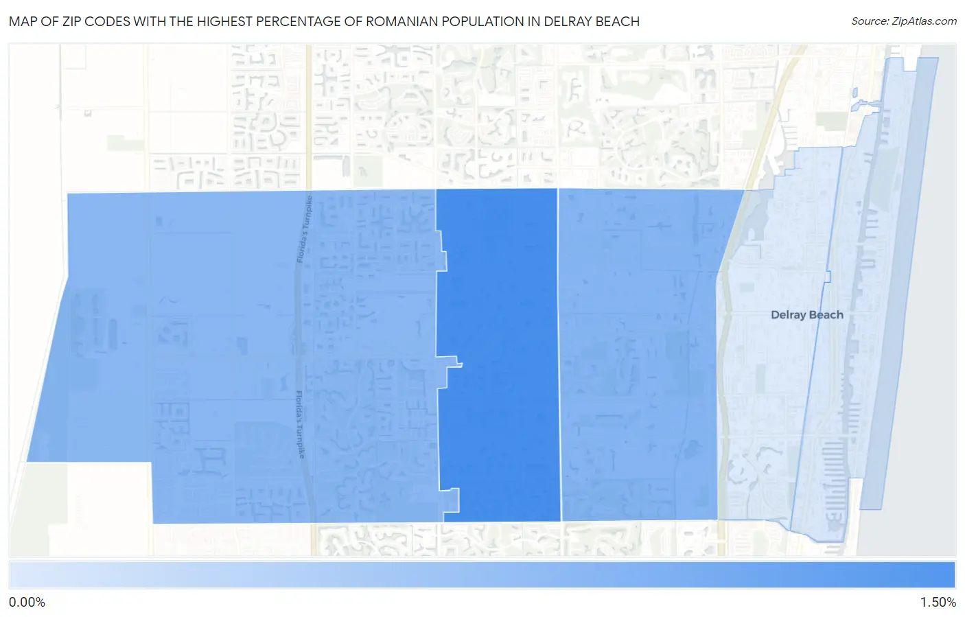 Zip Codes with the Highest Percentage of Romanian Population in Delray Beach Map
