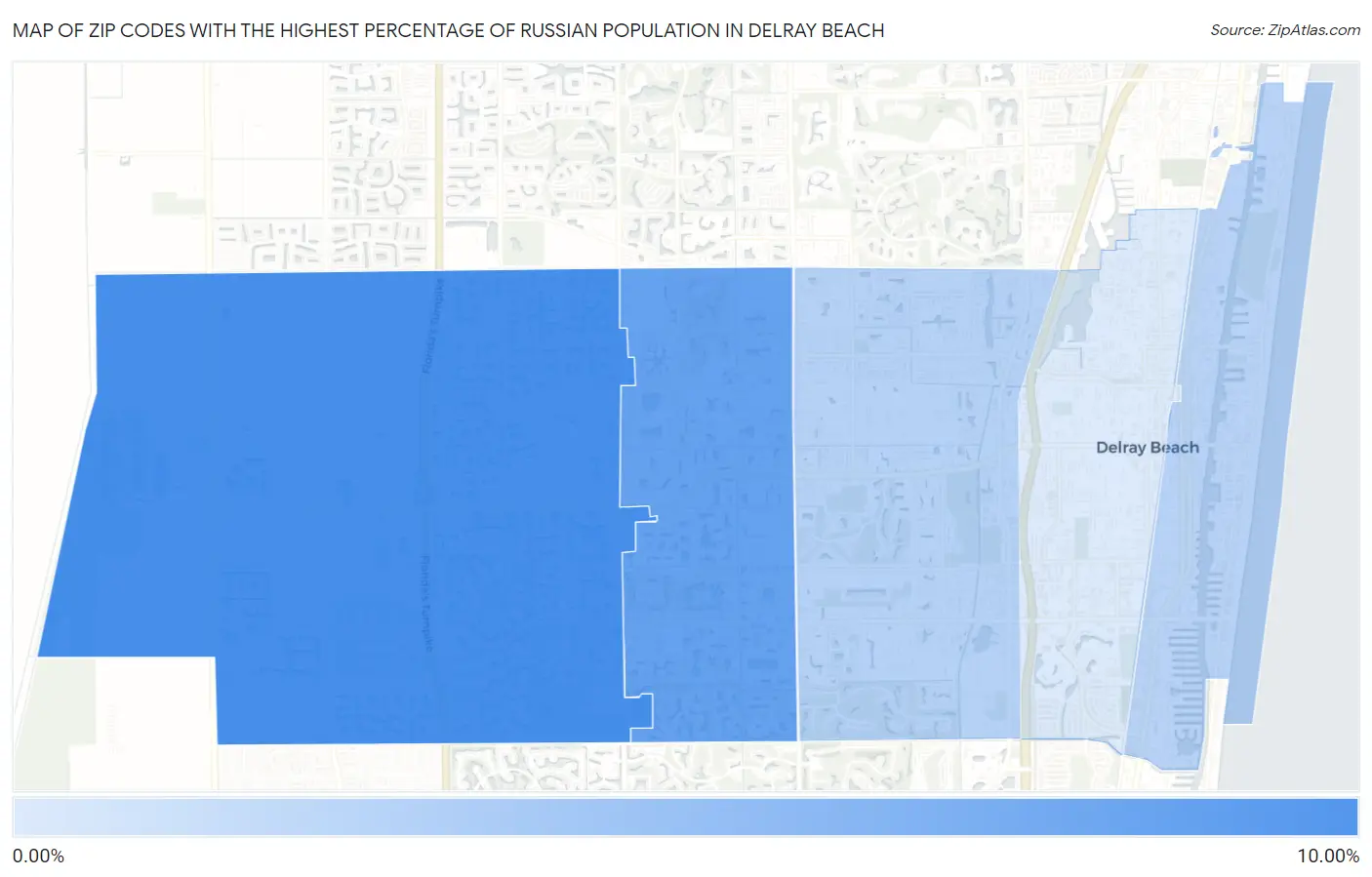 Zip Codes with the Highest Percentage of Russian Population in Delray Beach Map