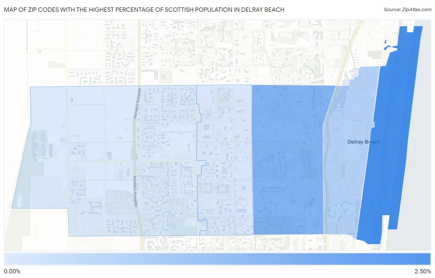 Zip Codes with the Highest Percentage of Scottish Population in Delray Beach Map