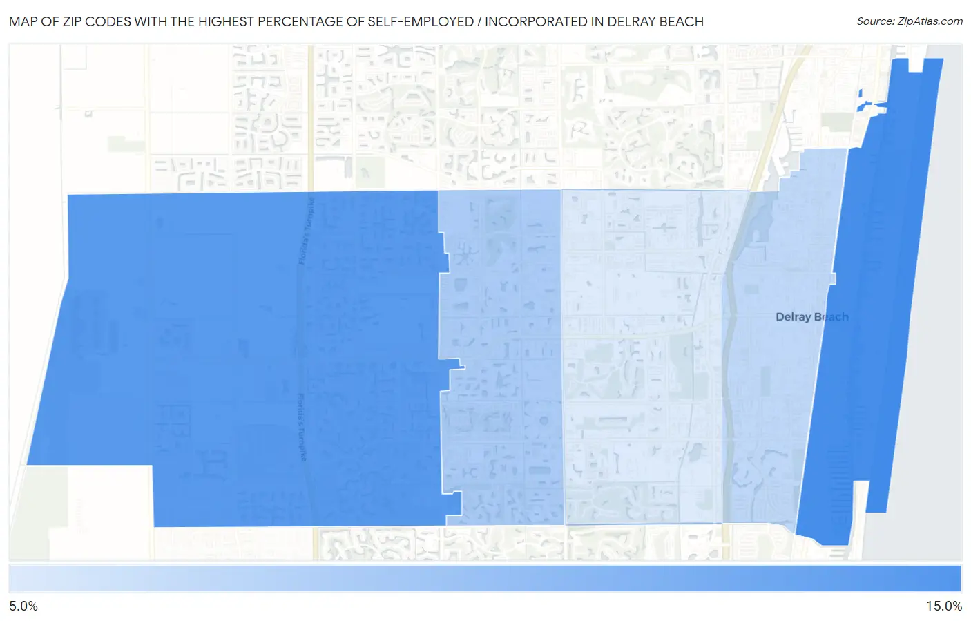 Zip Codes with the Highest Percentage of Self-Employed / Incorporated in Delray Beach Map