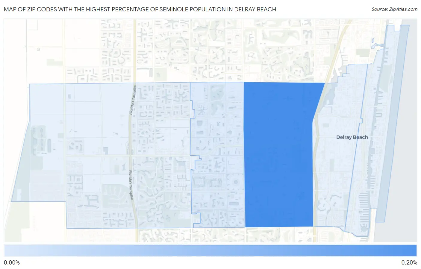 Zip Codes with the Highest Percentage of Seminole Population in Delray Beach Map