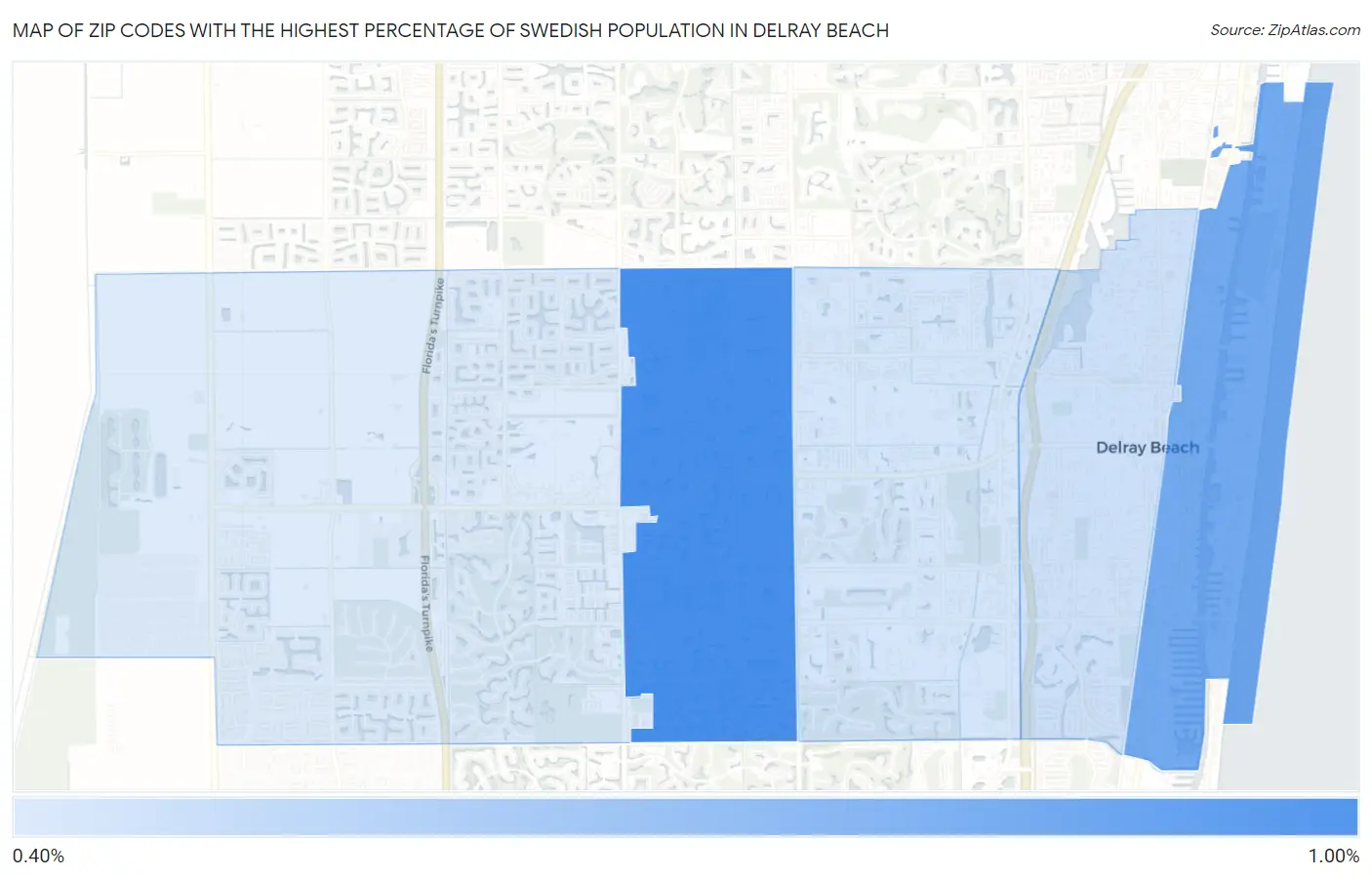 Zip Codes with the Highest Percentage of Swedish Population in Delray Beach Map