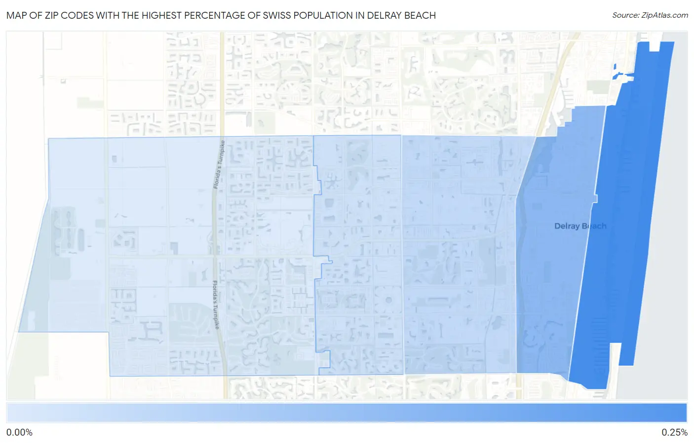 Zip Codes with the Highest Percentage of Swiss Population in Delray Beach Map