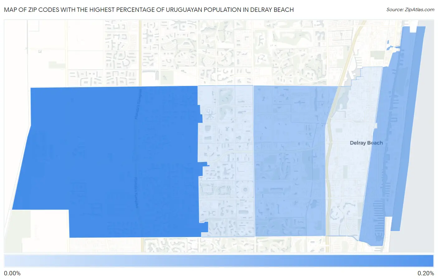 Zip Codes with the Highest Percentage of Uruguayan Population in Delray Beach Map