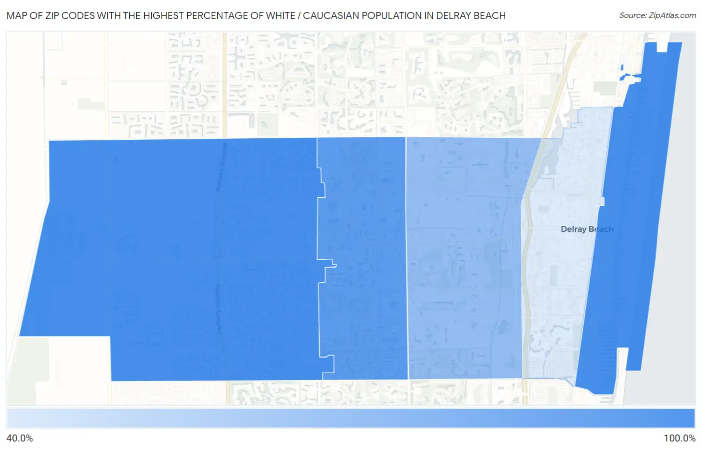 Zip Codes with the Highest Percentage of White / Caucasian Population in Delray Beach Map