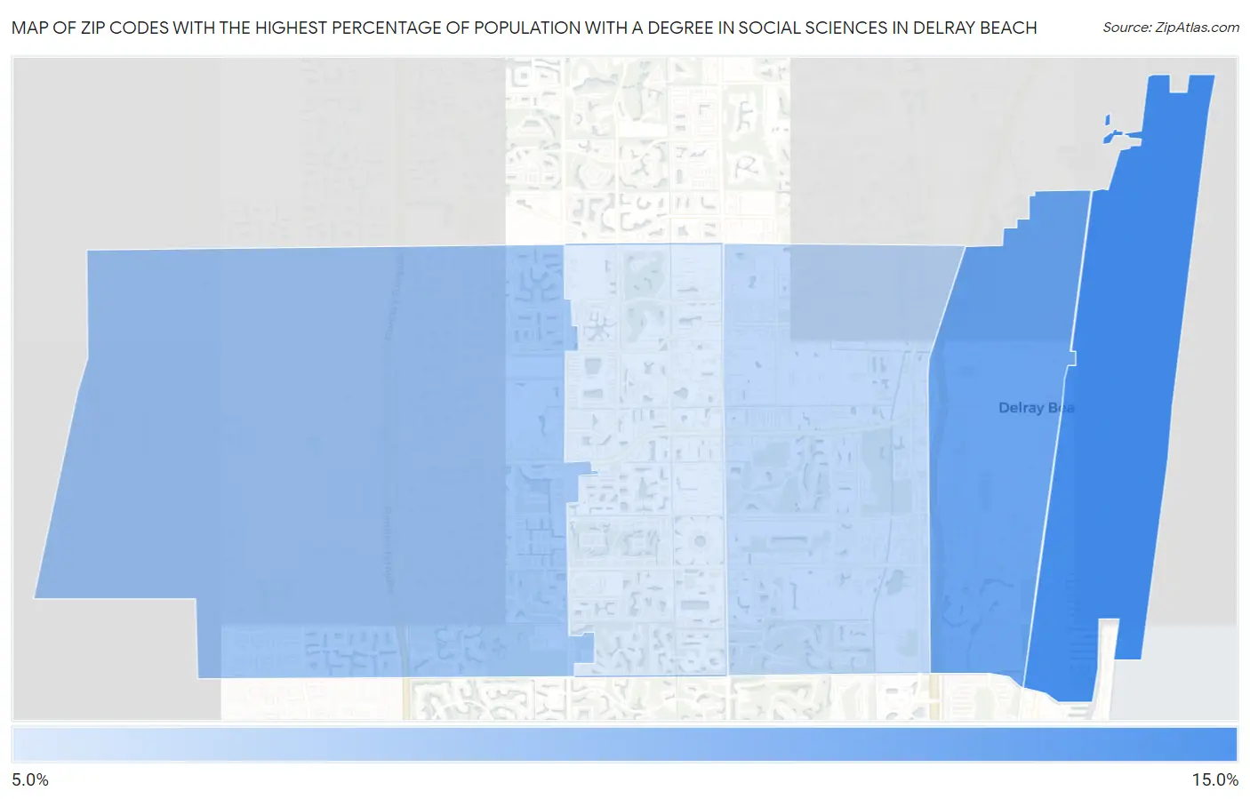 Zip Codes with the Highest Percentage of Population with a Degree in Social Sciences in Delray Beach Map
