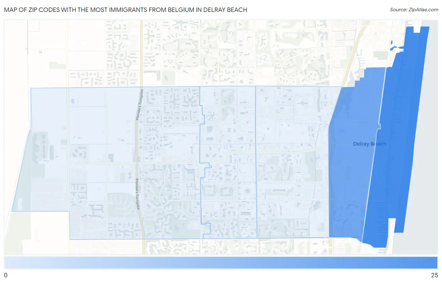 Zip Codes with the Most Immigrants from Belgium in Delray Beach Map