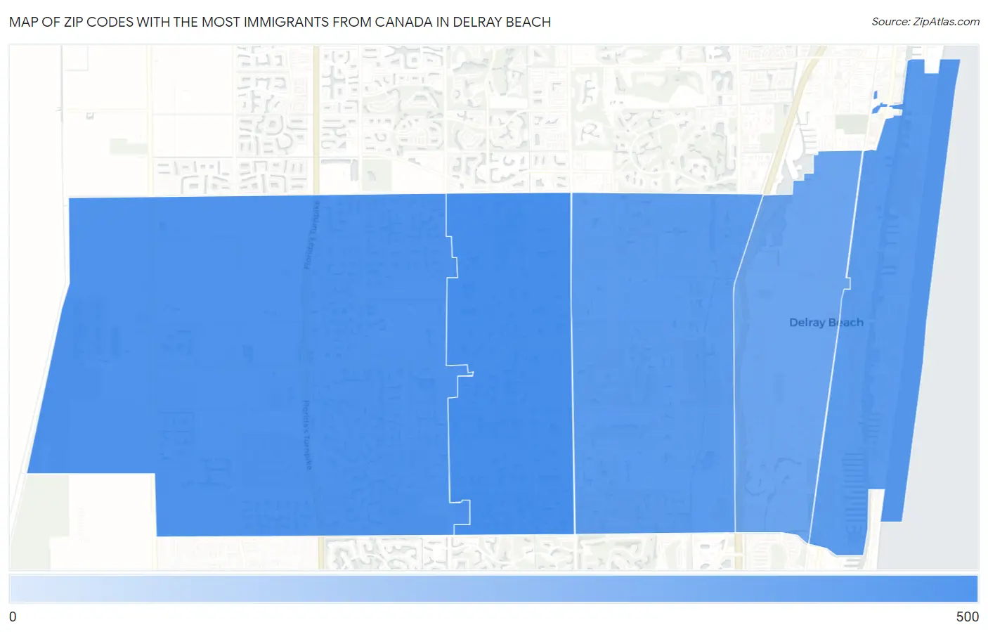 Zip Codes with the Most Immigrants from Canada in Delray Beach Map