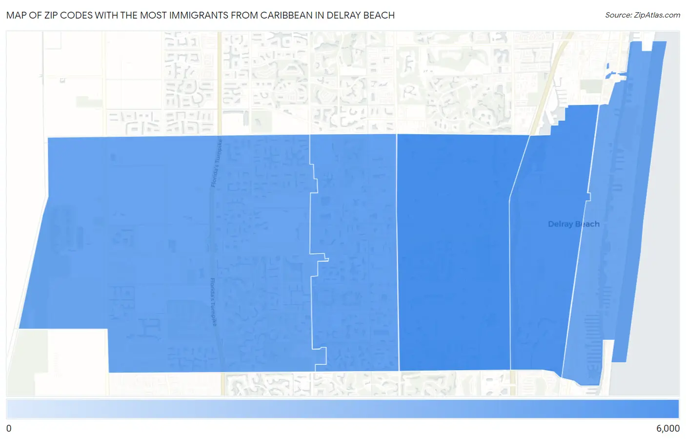 Zip Codes with the Most Immigrants from Caribbean in Delray Beach Map