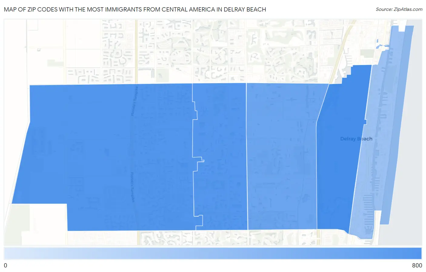 Zip Codes with the Most Immigrants from Central America in Delray Beach Map