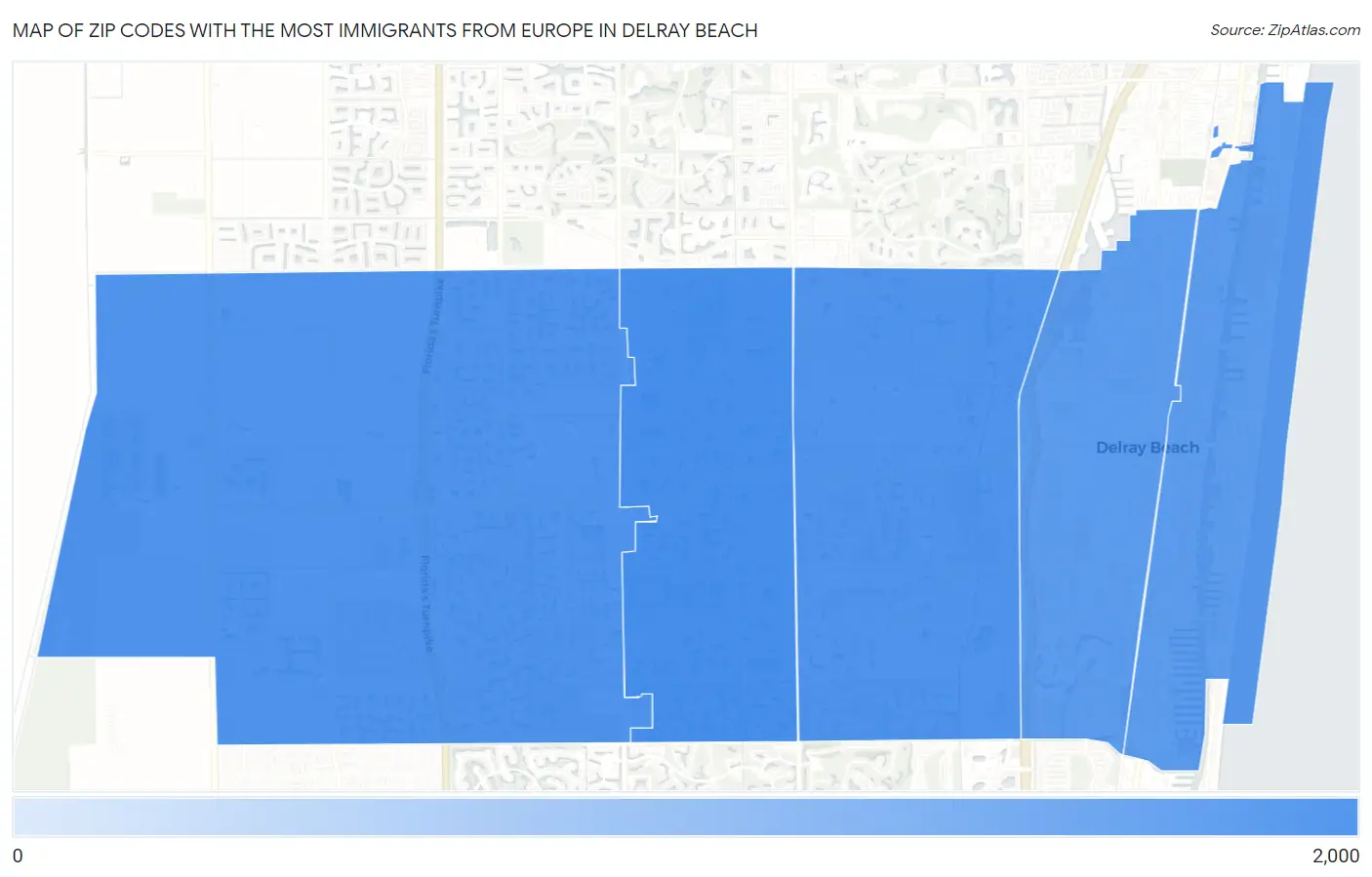 Zip Codes with the Most Immigrants from Europe in Delray Beach Map