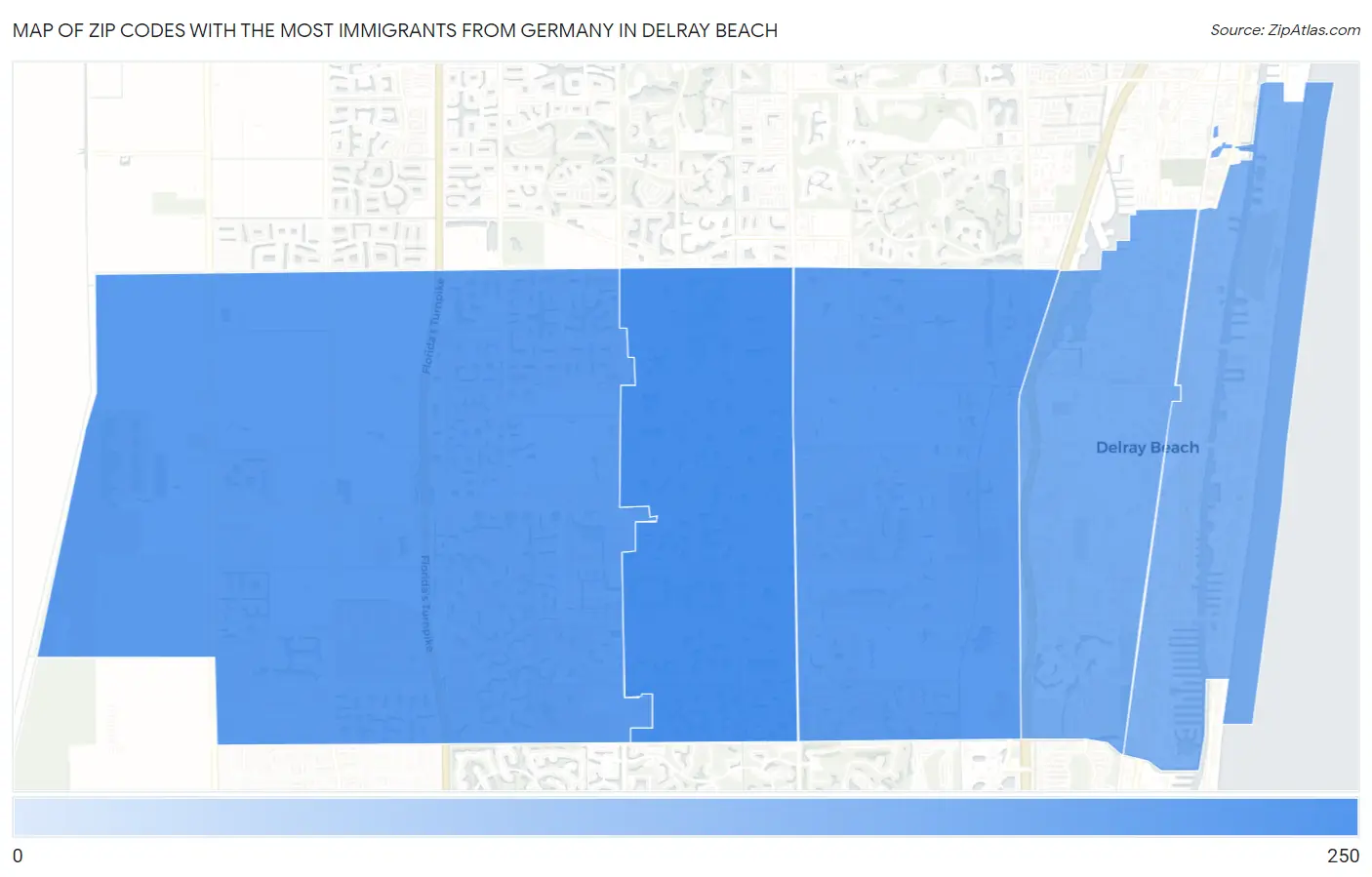 Zip Codes with the Most Immigrants from Germany in Delray Beach Map