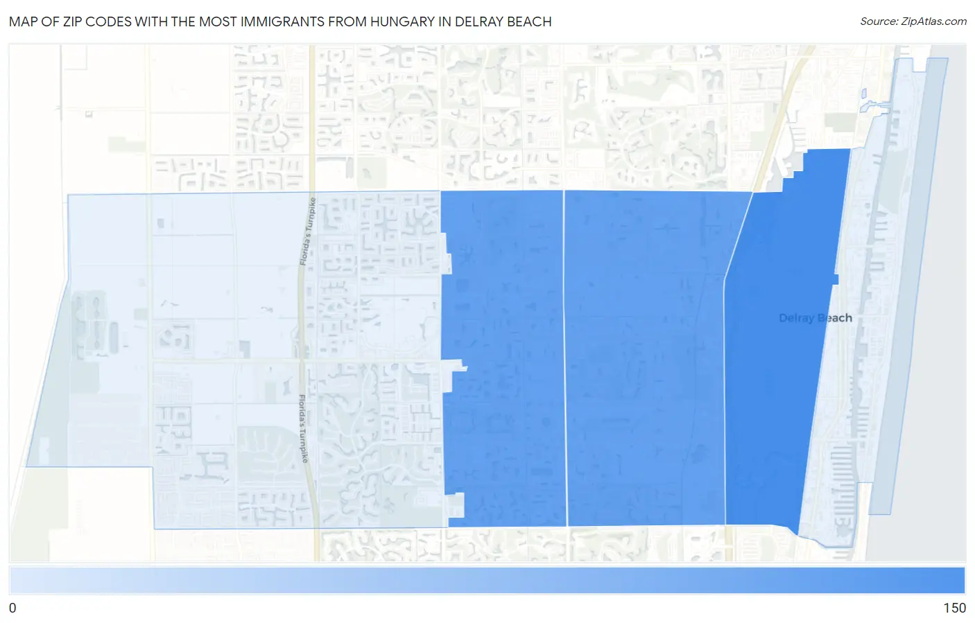 Zip Codes with the Most Immigrants from Hungary in Delray Beach Map
