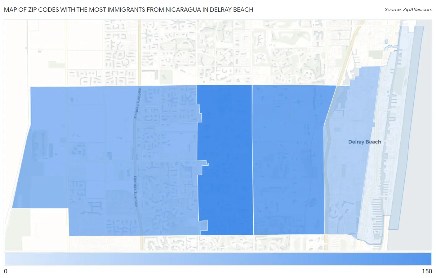 Zip Codes with the Most Immigrants from Nicaragua in Delray Beach Map