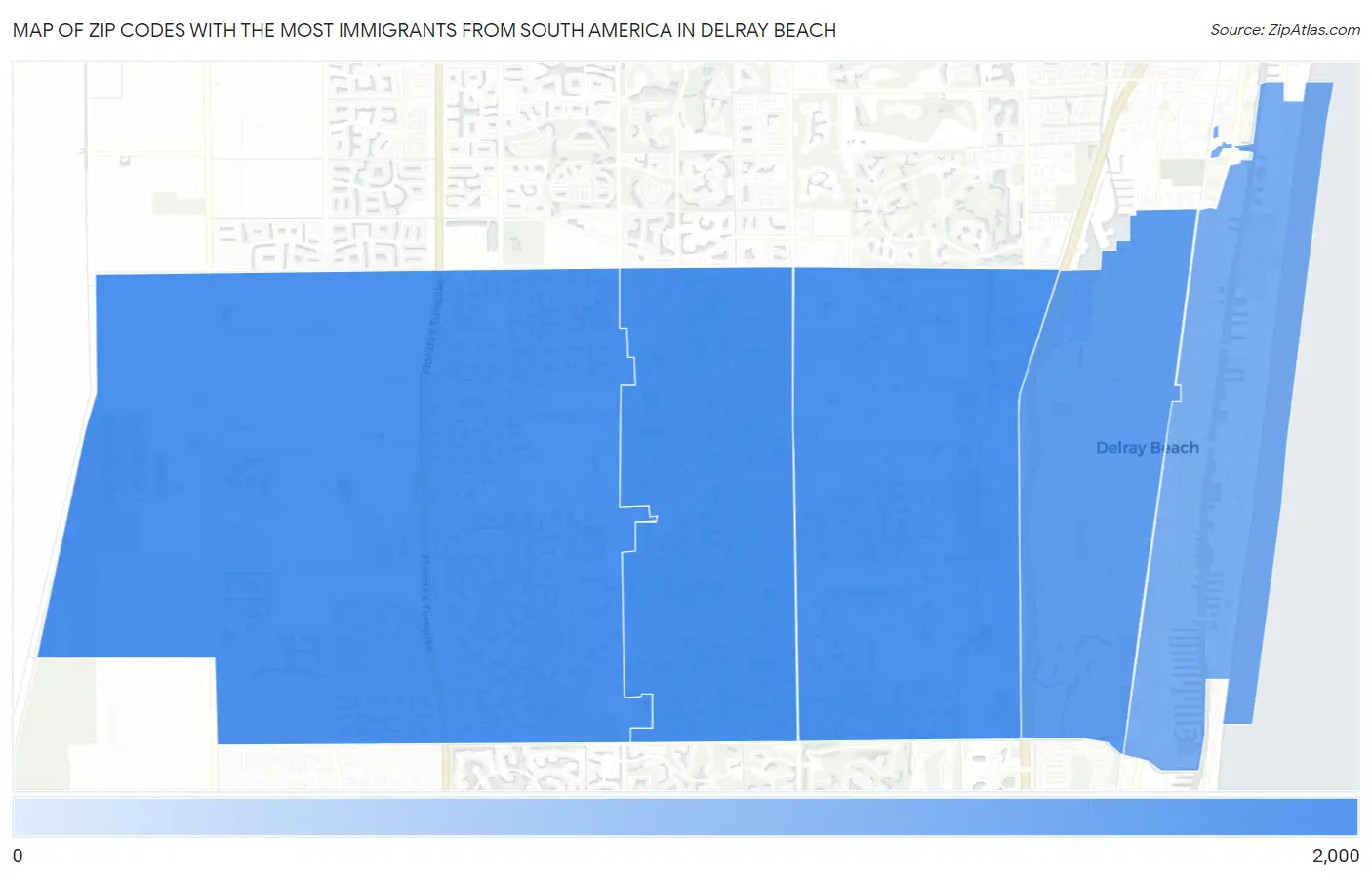 Zip Codes with the Most Immigrants from South America in Delray Beach Map
