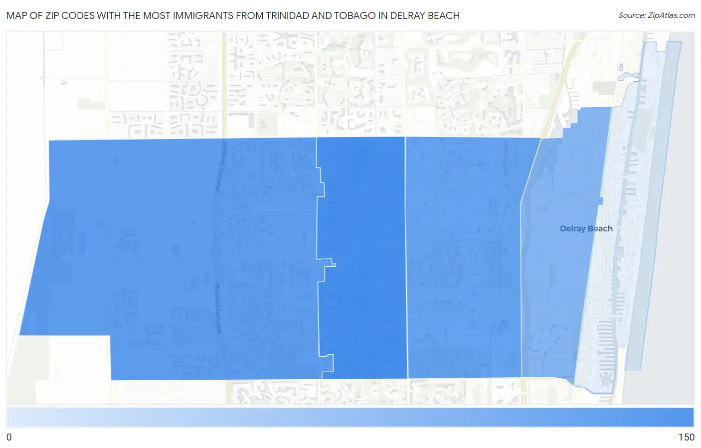 Zip Codes with the Most Immigrants from Trinidad and Tobago in Delray Beach Map