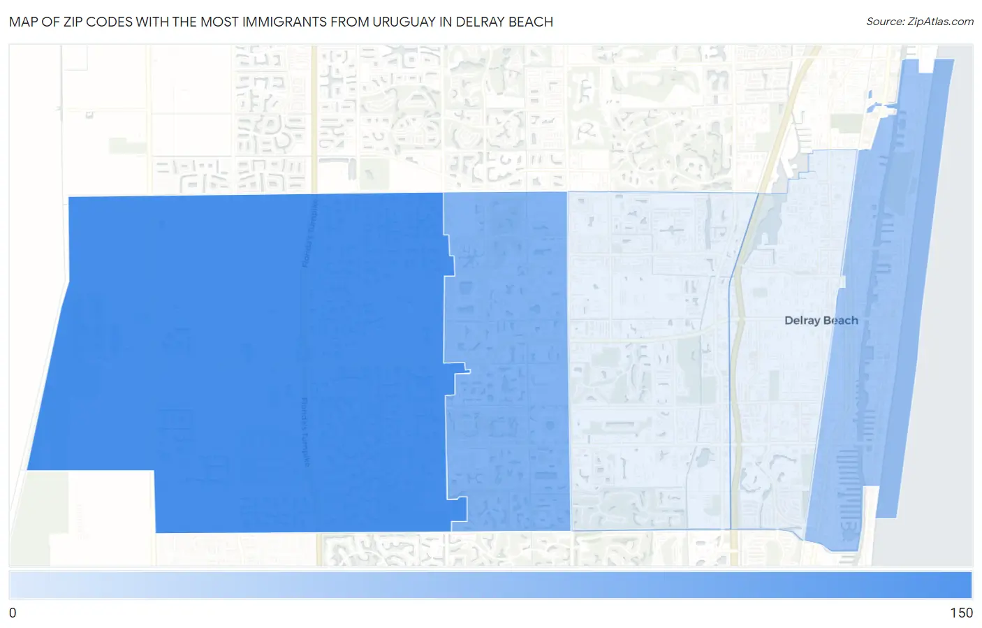 Zip Codes with the Most Immigrants from Uruguay in Delray Beach Map