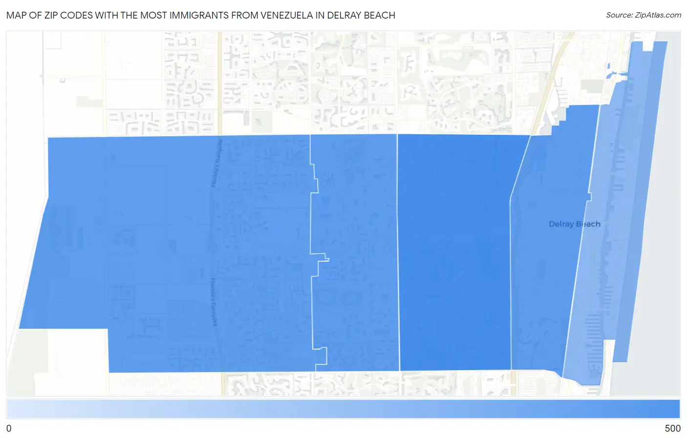 Zip Codes with the Most Immigrants from Venezuela in Delray Beach Map
