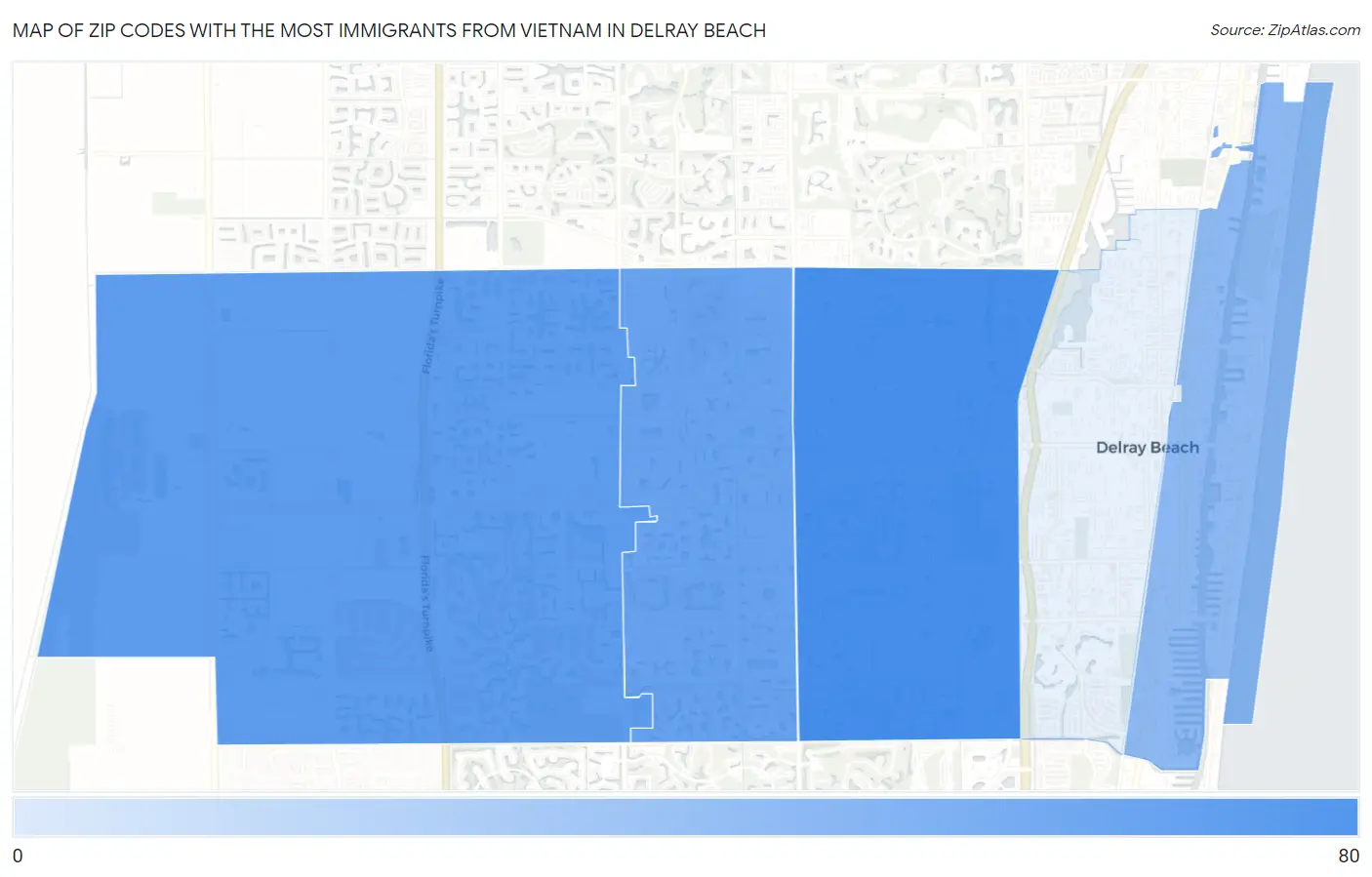 Zip Codes with the Most Immigrants from Vietnam in Delray Beach Map