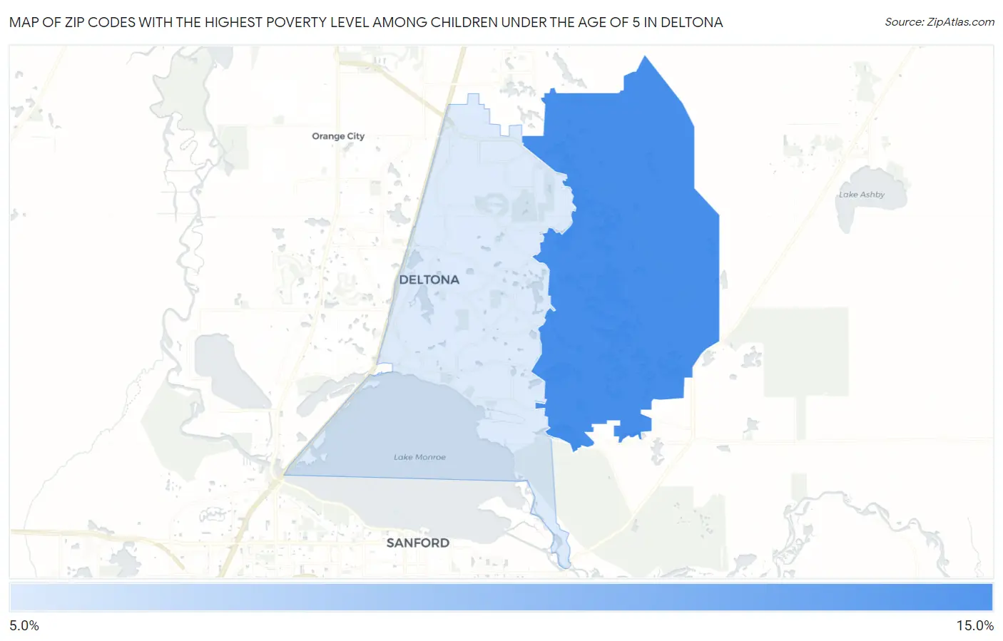 Zip Codes with the Highest Poverty Level Among Children Under the Age of 5 in Deltona Map