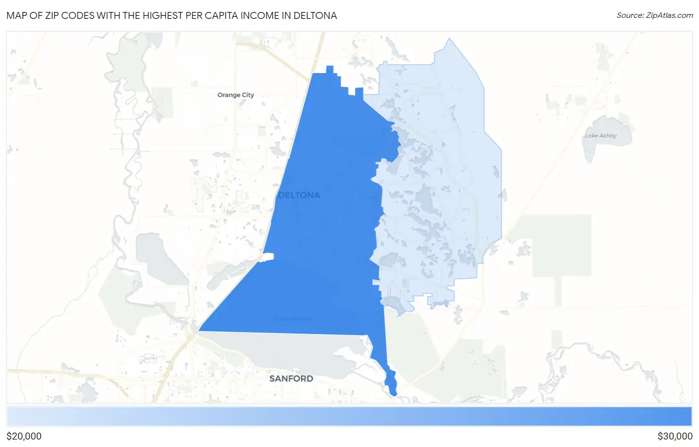 Zip Codes with the Highest Per Capita Income in Deltona Map