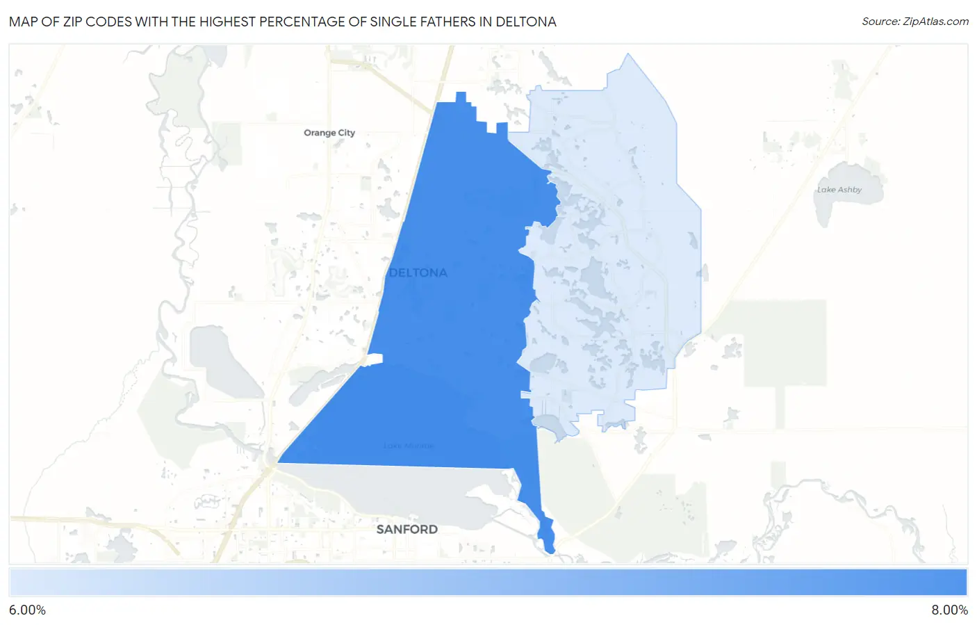 Zip Codes with the Highest Percentage of Single Fathers in Deltona Map