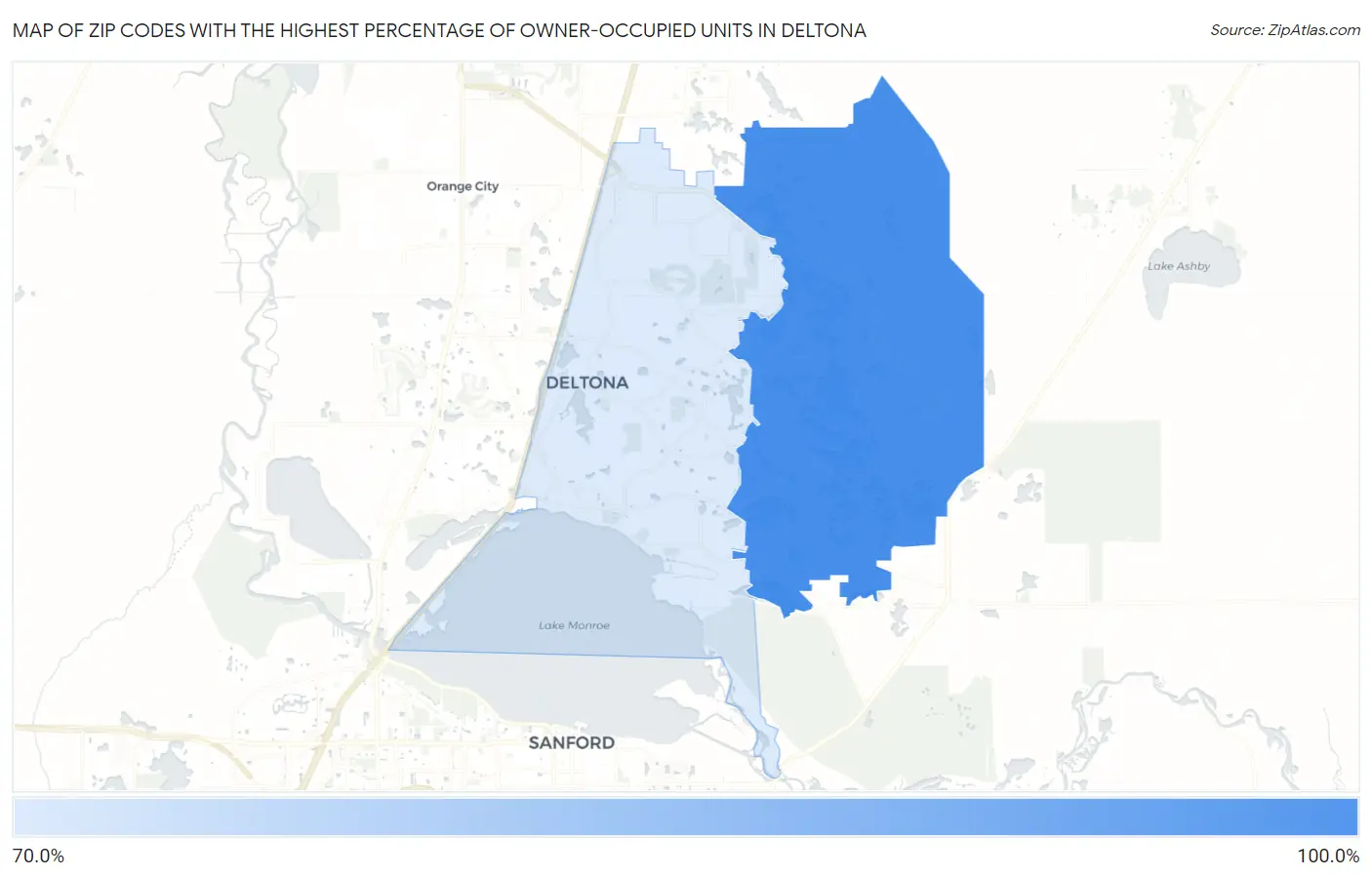 Zip Codes with the Highest Percentage of Owner-Occupied Units in Deltona Map