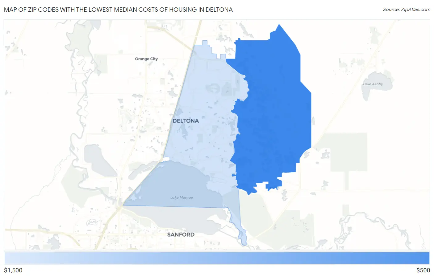 Zip Codes with the Lowest Median Costs of Housing in Deltona Map