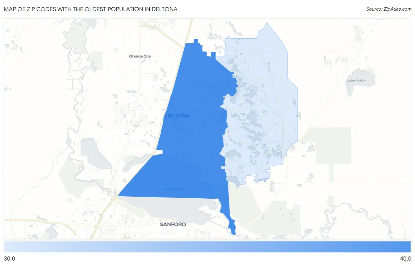 Zip Codes with the Oldest Population in Deltona Map