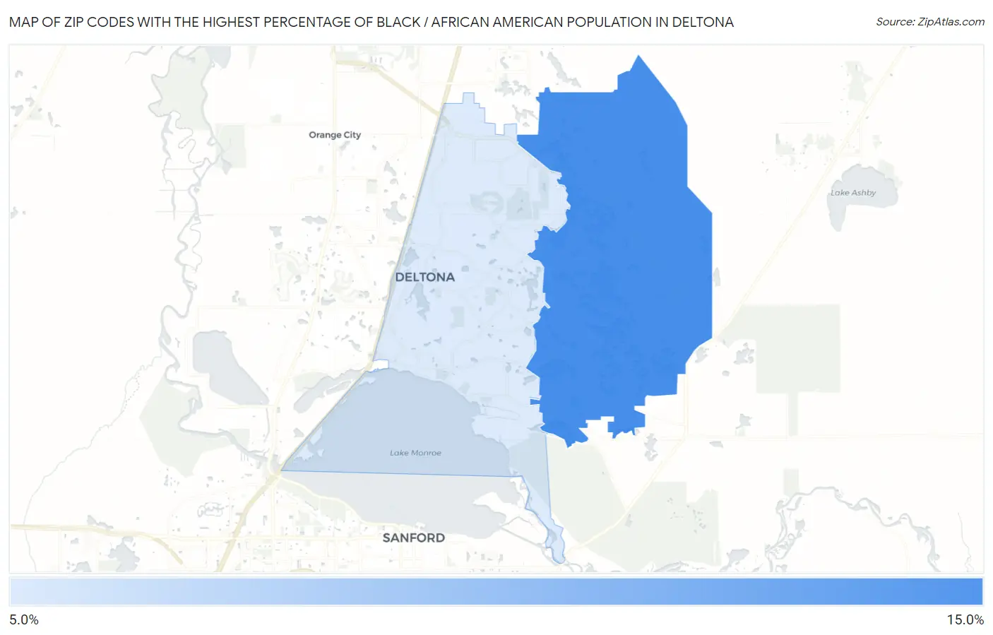 Zip Codes with the Highest Percentage of Black / African American Population in Deltona Map