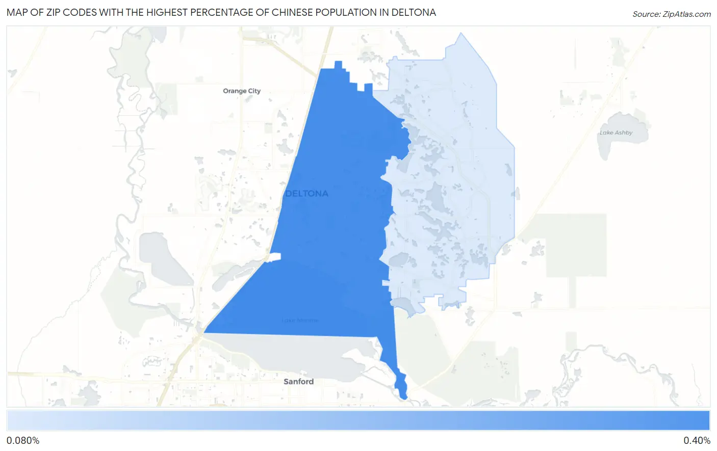Zip Codes with the Highest Percentage of Chinese Population in Deltona Map
