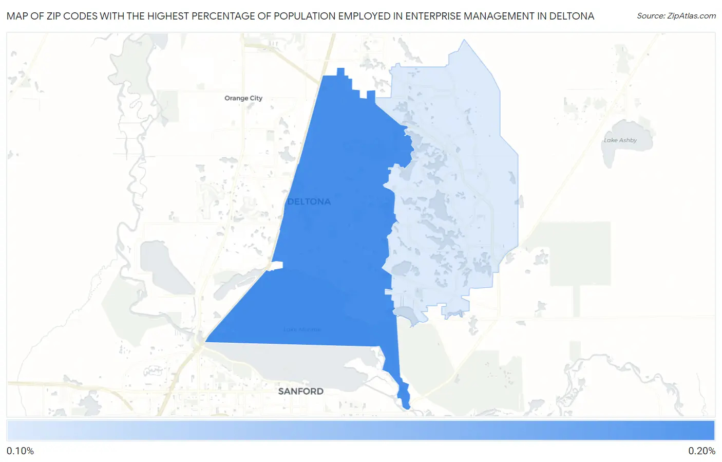 Zip Codes with the Highest Percentage of Population Employed in Enterprise Management in Deltona Map