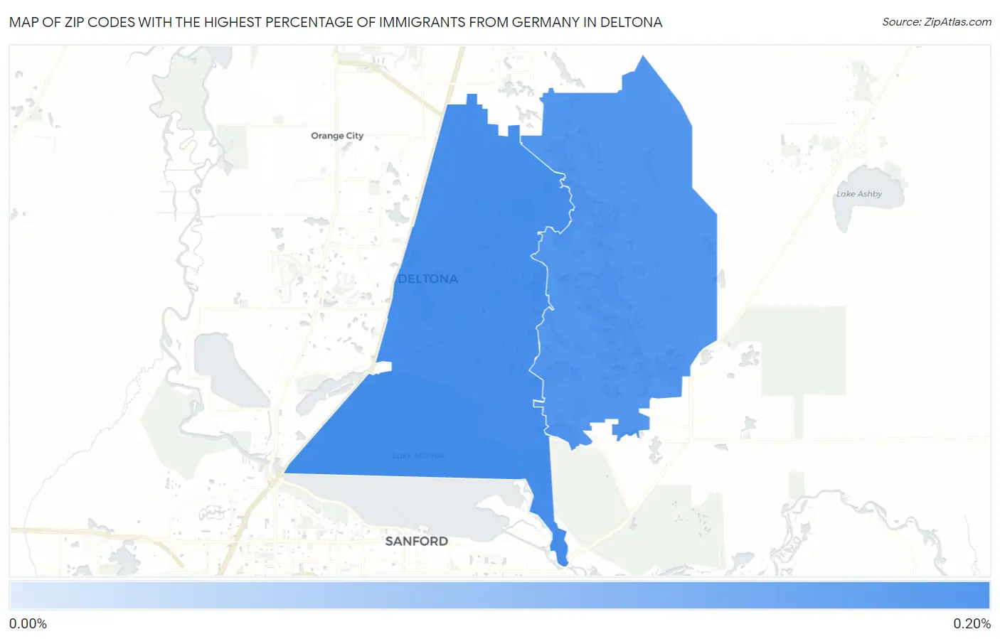 Zip Codes with the Highest Percentage of Immigrants from Germany in Deltona Map